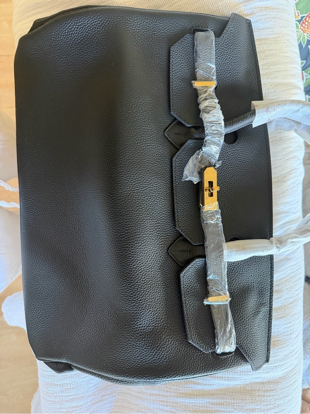 Structured Black Tote with Gold Hardware